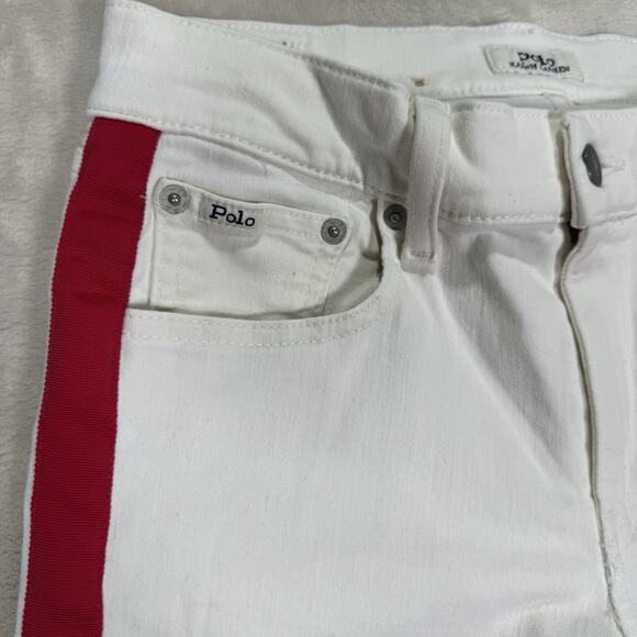 Polo Ralph Lauren The Tompkins Skinny White Jeans Tuxedo Red Stripe Size 27 - Picture 3 of 10